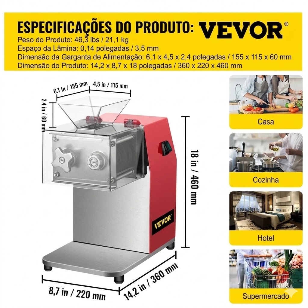 Especificações Técnicas VEVOR Cortador de Carne