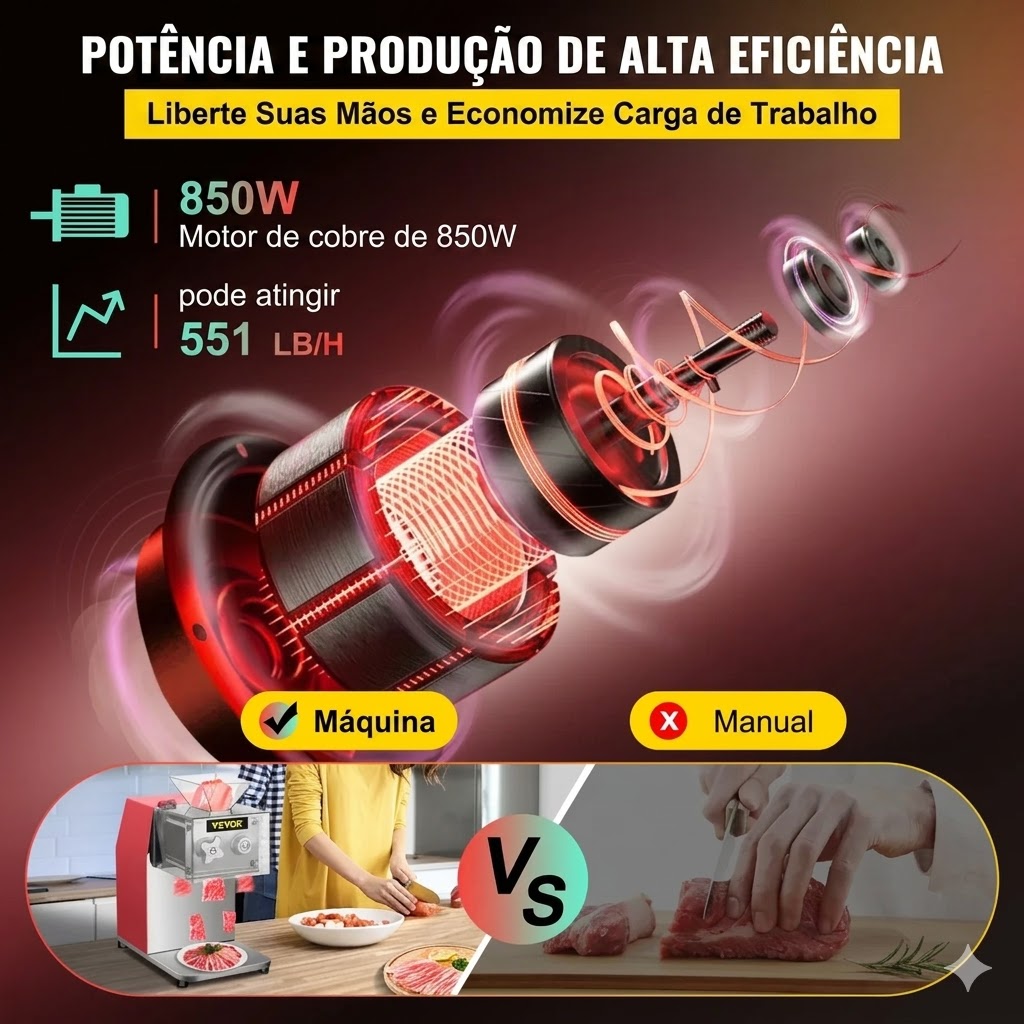 Motor de Cobre 850W — Potência e Alta Eficiência